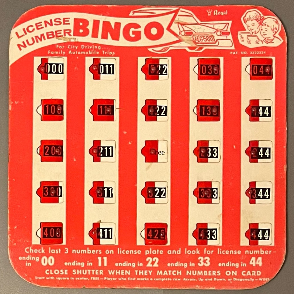 Two antique “License Plate Bingo” cards from the 50’s (?)